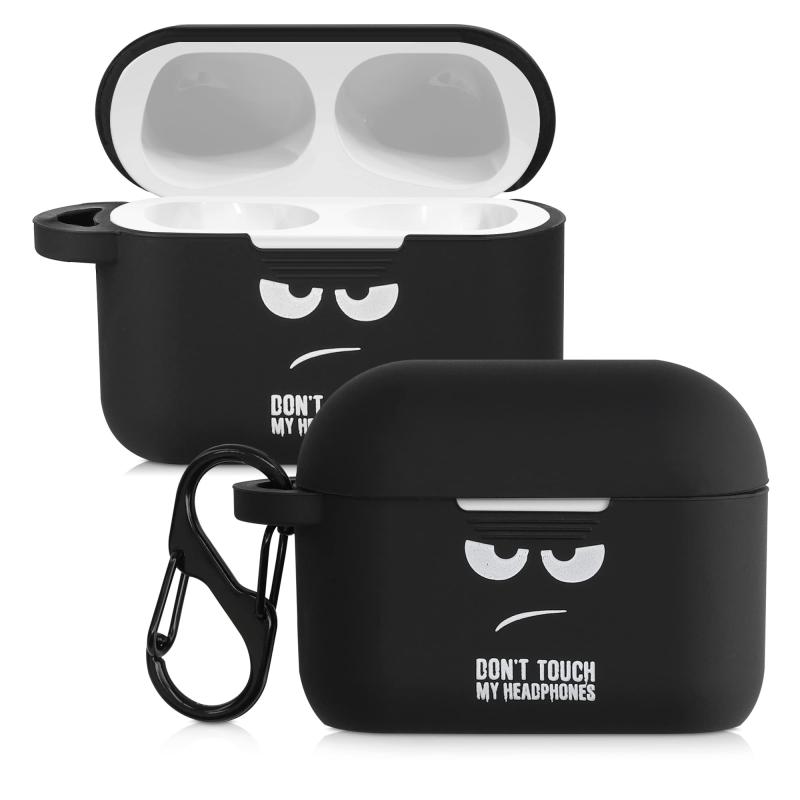 kwmobile 保護ケース Apple AirPods Pro対応 ケース - 耐衝撃 シリコン ケースカバー Don't touch my headphonesデザイン
