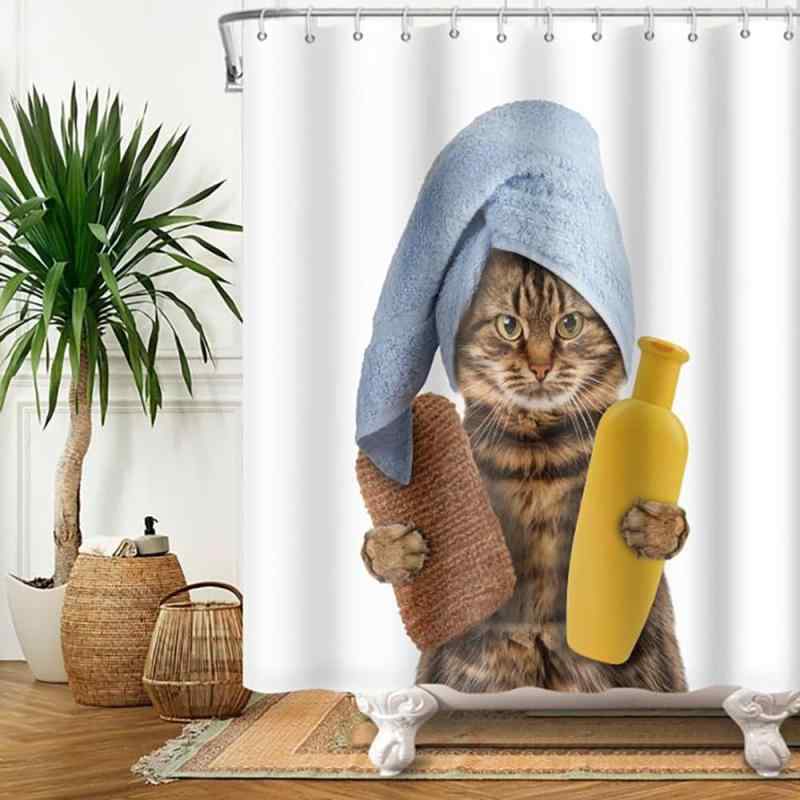 Honesty Mouth シャワーカーテン 防水 防カビ 180丈 猫 可愛い おしゃれ ユニットバス お風呂 バス 浴室 グッズ 小窓 子供部屋 目隠し 間仕切り リング付