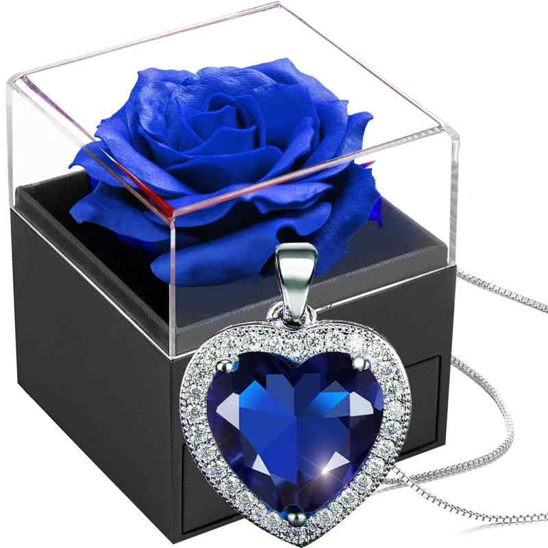 ホワイトバースストーンチェーンシルバー925と永遠のレッドローズ、レディースクリスタルハートネック..