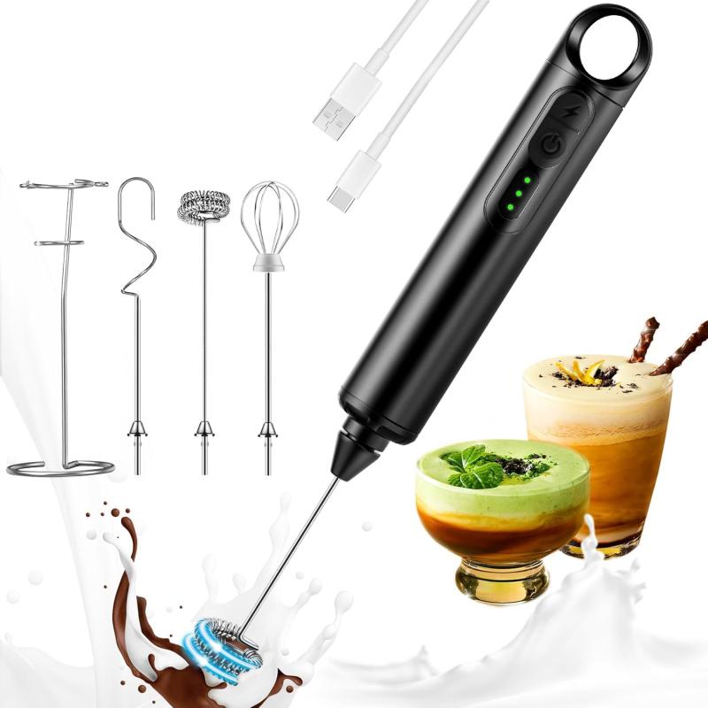 ミルクフォーマー 電動ダブル泡立て器 ミルク泡立て器 ハンドヘルド ホワイト USB充電式ドリンクミキサー 3速調整可能 電動泡立て器