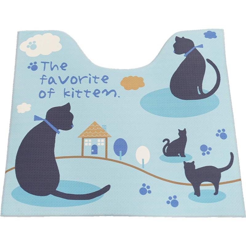 アーリエ(Arie) トイレマット ブルー 汚れに強い お手入れ簡単 PVC ネコ