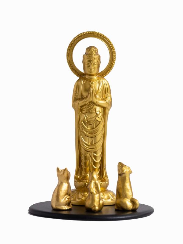仏像 ペット観音菩薩 7.7cm（金色） ＿『動物守護・ペット供養』 高岡銅器(Pかんのん/S)