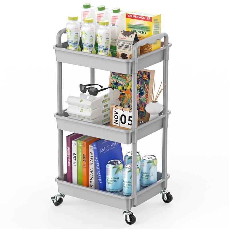 Goovilla キッチンワゴン ローリング 引き出し付き ハンドル付き 収納カップ 仕切板付き 多機能 小物 隙間収納 バスケットラック バスルーム オフィス キッチン用 収納ワゴン