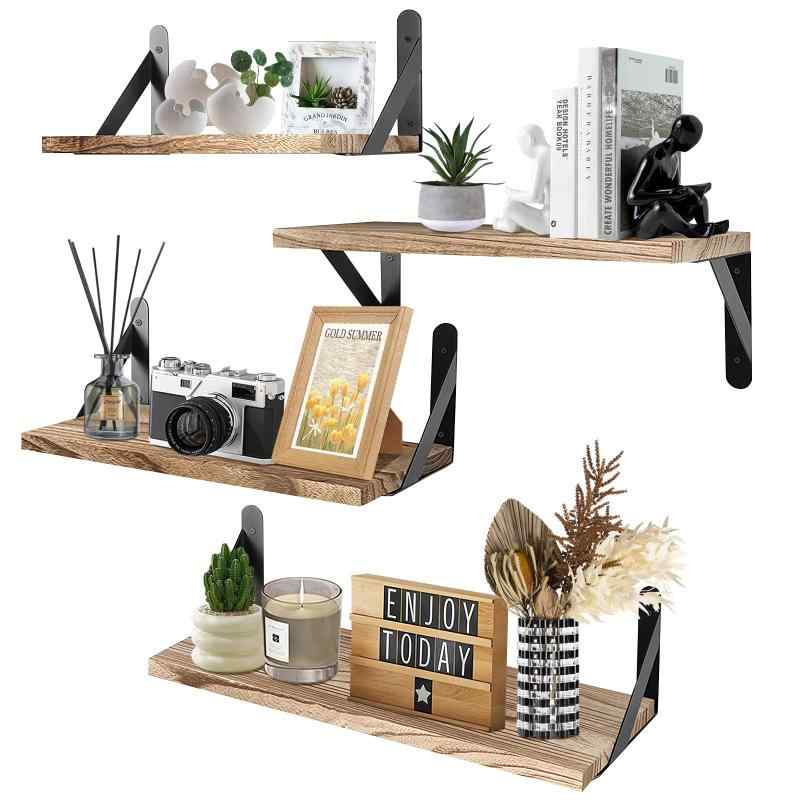4個セット 壁 棚 ラック おしゃれ 天然木製 ウォールラック 飾り棚 壁付けキッチン棚 壁棚 多機能 キッチン/洗面所/トイレ/寝室(3)