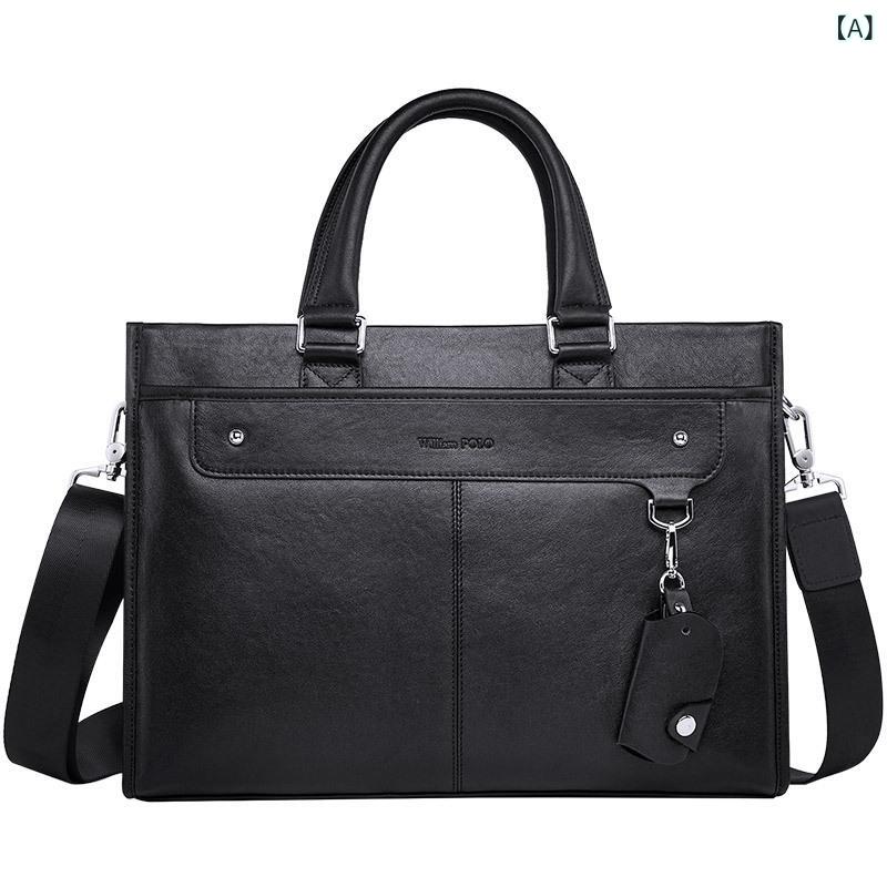 Attache Case - メンズ ビジネスバッグ 革 ブリーフケース ショルダーバッグ 大容量 ノートPC収納 通勤用 書類入れ 機能的 軽量 レザー ハンドキャリー 肩掛け ビジネスシーン 日常使い