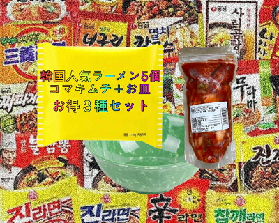 韓国食品辛国のキムチ物語 韓国人気ラーメンランダム5個+コマキムチ+お皿 お得セット