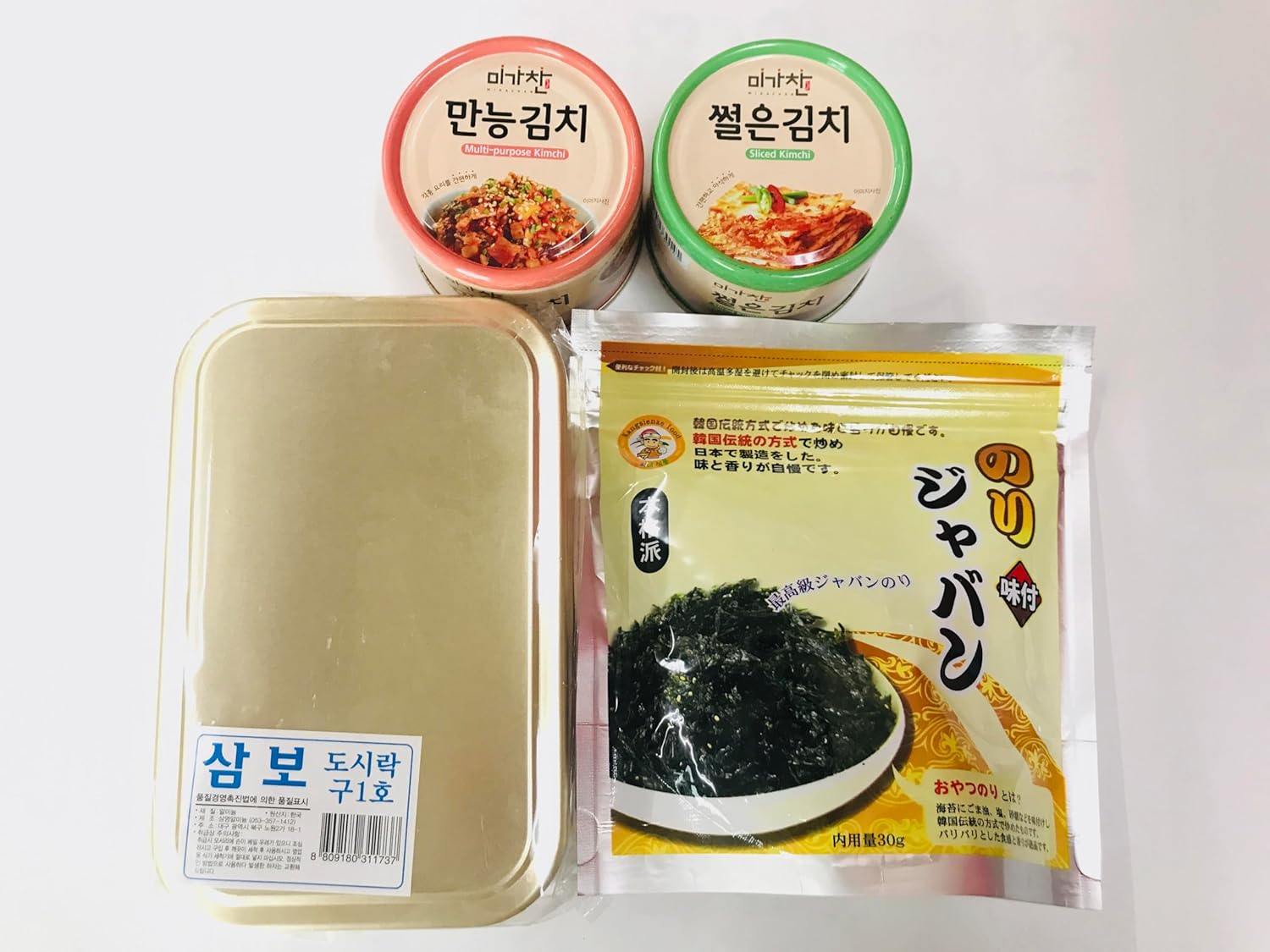 SALE キャンプセット 限定100セット 韓国食品 缶キムチ ランダム カンシネジャバン海苔 洋銀お弁当箱 四角型 丸型ランダム 