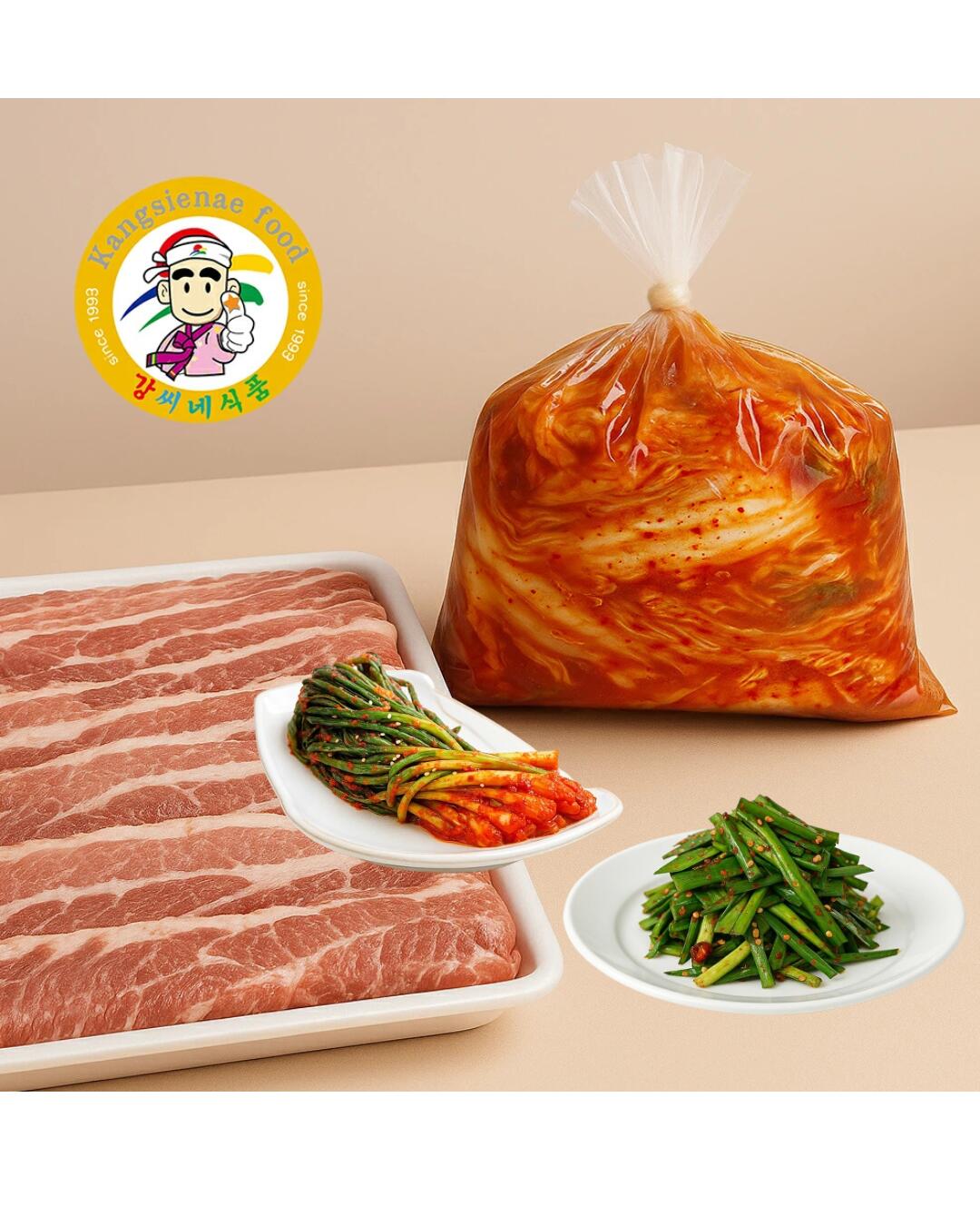 【期間限定】本場韓国BBQセット（サムギョプサル1kg×熟成キ1kg×ニラキムチ150g×約ネギキムチ150g）冷蔵