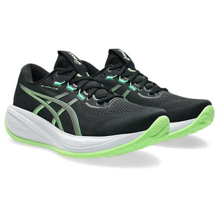 アシックス ゲルキュムラス 28 GEL-CUMULUS 28 メンズ ランニングシューズ 1011C143(001) Black/Illuminate Green スタンダードフィット ジョギング ファンラン マラソン トレーニング用 部活 アップシューズ クッション性