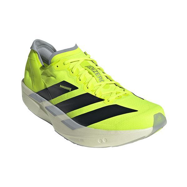 アディダス アディゼロ タクミセン 11 ADIZERO TAKUMI SEN 11 メンズ ランニングシューズ JI0991 Lucid Lemon / Core Black / Halo Silver レギュラーフィット レーシングシューズ ショートレース 駅伝 陸上競技 部活 超軽量 自己記録更新を目指すガチ本番用レーシングシューズ！ 商品情報■品番：JI0991■品名：Adizero Takumi Sen 11■カラー：Lucid Lemon / Core Black / Halo Silver■生産国：中国■幅/ラスト：レギュラーフィットシューレースクロージャー軽量ストレッチ素材ライトロックアッパーテキスタイルライニング高推進力グラスファイバー製5本指ロッド「ENERGYRODS 2.0」高反発素材「LIGHTSTRIKE PRO」平均重量：188g（27 cm片足重量）ミッドソールドロップ：7 mm（ヒール：33 mm / 前足部：26 mm）Lighttraxionアウトソール / つま先にContinentalラバー商品カラー： Lucid Lemon / Core Black / Halo Silver製品コード： JI0991速さを操りショートレースに挑む。さらに進化した、駅伝・ロードレース向けレーシングシューズ。個人記録を狙うランナーのために、軽量化されたレーシングシューズ。飛ぶように軽くソフトで、どこまでも走り続けられる。LIGHTLOCKアッパーが足をしっかりとホールドし、コーナーもストレートも難なく走り抜けられる。LIGHTSTRIKE PRO（ライトストライクプロ）クッショニングとENERGYRODS 2.0の組み合わせが、ゴールまで力強い走りをサポート。●左足かかと部のフラップを裏返すと「00:00」のデジタル風の数字が出現。目標タイムを書き込めるようになっています！右足には「戦」の文字。※お使いのモニターの発色により実際の商品カラーと異なる場合があります。※ネットショップの在庫は実店舗と共有しております。店頭在庫完売の場合はただちにネットショップの在庫を消し込みしておりますが、手作業のため、ご注文のタイミングによりご注文をキャンセルさせていただく場合もございます。誠に恐れ入りますが、あらかじめご了承お願いいたします。 5
