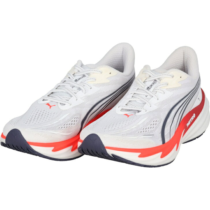 プーマ ヴェロシティ ニトロ 5 メンズ ランニングシューズ 312944-05 PUMA White-Ultra Red レギュラーフィット ジョギング ファンラン クッション系 オールマイティー 部活 アップシューズ レース トレーニング マラソン