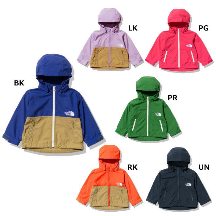 【カラー】 BK.TNFブルー×ケルプタン LK.ラベンダー×ケルプタン PG.ピンクグロー PR.プライマリーグリーン RK.レトロオレンジ×ケルプタン UN.アーバンネイビー ※ブラウザやお使いのモニター環境により、掲載画像と実際の商品との色味が若干異なる場合がございます。 【素材】NORTHTECH Cloth ECO（ナイロン100％） 【サイズ】 80cm（身長75-85cm　体重10-12kg） 90cm（身長85-95cm　体重12-14kg） 【実寸サイズ】単位：cm 80cm（着丈37　身幅35　肩幅30　袖丈28　裾幅35　袖口幅9） 90cm（着丈40　身幅37　肩幅32　袖丈31　裾幅36　袖口幅9） ※メーカー公式サイト掲載値 【重量】約145g（80サイズ） 【Function】 ・ロゴ刺繍 ・取り外し可能なフード ・記名ラベル付き 【原産国】ベトナム ■軽くて丈夫な生地にはっ水加工が施された、定番のウインドブレーカー。 ■フードはスナップボタンで取り外しが可能で、外したときにはボタンを襟の中にしまうことができます。 ■UVケア（UPF15-30、紫外線カット率85％以上）機能付き。 ■静電気の発生を抑制する静電ケア設計。 ■左前身頃内側に記名ラベル付き。