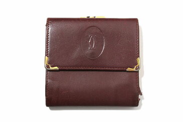 Cartier カルティエ 本革 カーフレザー 三つ折り 財布 がま口 サイフ ウォレット ボルドー/◆☆ レディース 【中古】【ベクトル 古着】 180903 ベクトル 新都リユース