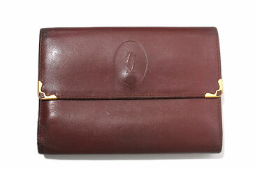 Cartier カルティエ 本革 カーフレザー 三つ折り 財布 がま口 サイフ ウォレット ボルドー/◆☆ レディース 【中古】【ベクトル 古着】 180905 ベクトル 新都リユース