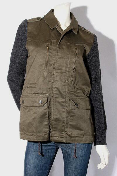 【中古】JOHNBULL ジョンブル ニット 切り替え モディファイド ミリタリージャケット ブルゾン M OLIVE オリーブ/◆☆ レディース 【ベクトル 古着】 210918