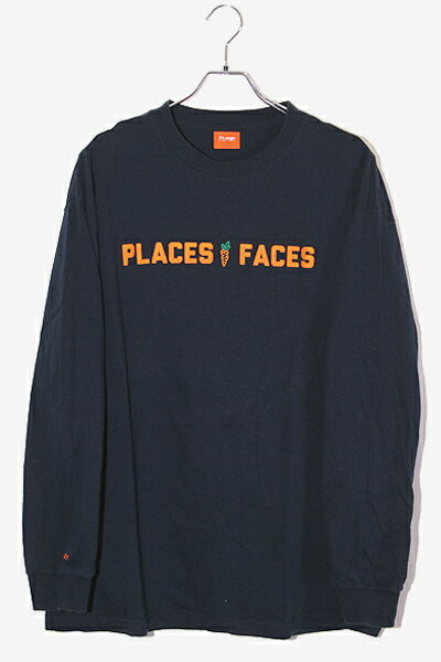 【中古】CARROTS × PLACES+FACES キャロッツ プレイシズプラスフェイシズ LS TEE プリント 長袖Tシャツ XL NAVY ネイビー アメリカ製 /◆ メンズ 【ベクトル 古着】 240330