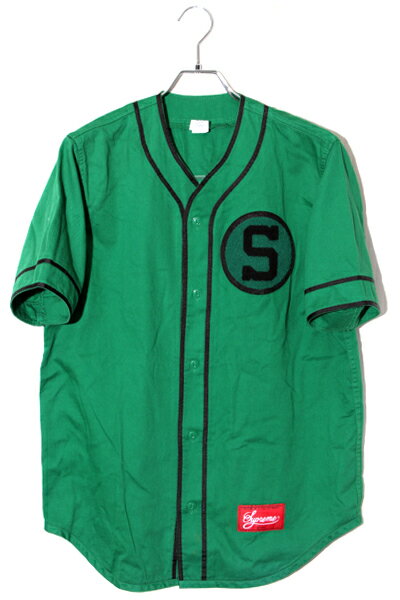 【中古】13AW Supreme シュプリーム SIZE:S Baseball Shirt アップリケ 半袖 ベースボールシャツ Green グリーン /◆ メンズ 【ベクトル 古着】 240424