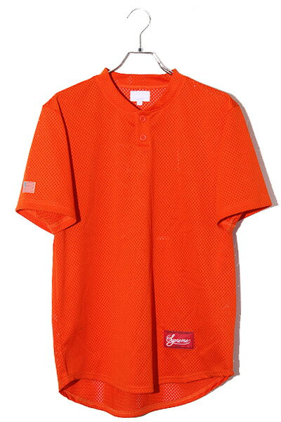 【中古】14SS Supreme シュプリーム SIZE:M Baseball Henley ヘンリーネック メッシュ 半袖ベースボールシャツ Orange オレンジ /● メンズ 【ベクトル 古着】 240424