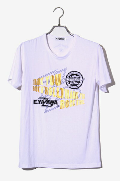 【中古】E.YAZAWA 矢沢永吉 THANK YOU ROCK'N'ROLL プリント クルーネック 半袖Tシャツ S WHITE ホワイト ◆ メンズ 【ベクトル 古着】 240430