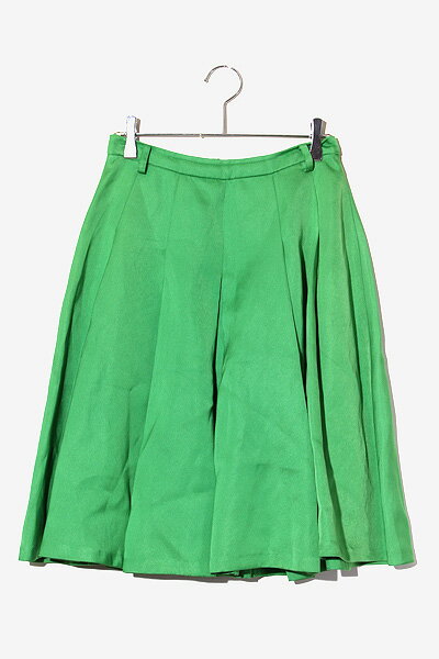 【中古】plumpynuts プランピーナッツ サテン プリーツスカート ジップフライ ひざ丈 スカート 36 GREE..