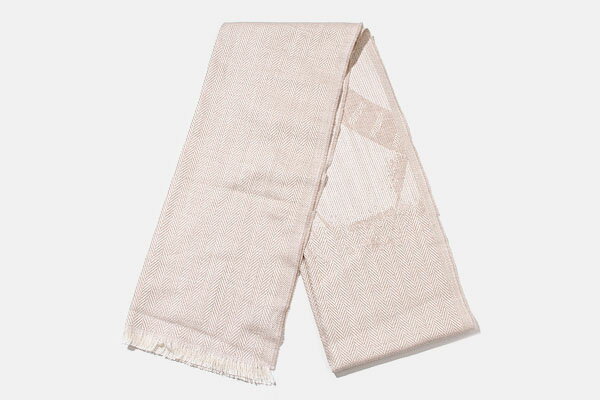 【中古】BVLGARI ブルガリ カシミヤ シルク ヘリンボーン フリンジ マフラー ストール ショール BEIGE ベージュ /◆☆ メンズ レディース 【ベクトル 古着】 240917