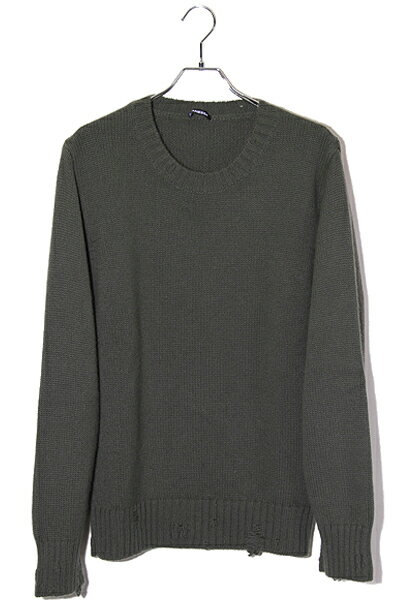 【中古】2023AW CANESSA カネッサ KARL ROUND NECK KNIT ダメージ加工 カシミヤ ラウンドネック 長袖ニット F KHAKI カ...