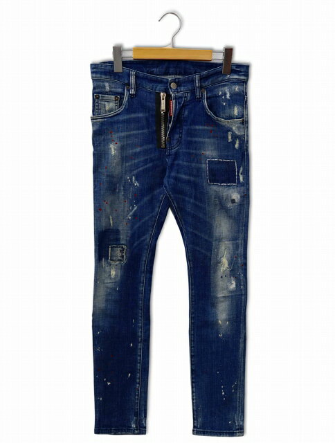 【中古】ディースクエアード DSQUARED2 Skater Jean スケーター ダメージ リペア ウォッシュ加工 フロントジップ デニムパンツ 42(XS～S) メンズ 【ベクトル 古着】 240421