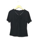 【中古】バレンザポースポーツ VALENZA PO SPORTS キラキラ ラインストーン ストレッチニットカットソー Tシャツ ブラック 40 レディース 【ベクトル 古着】 240423