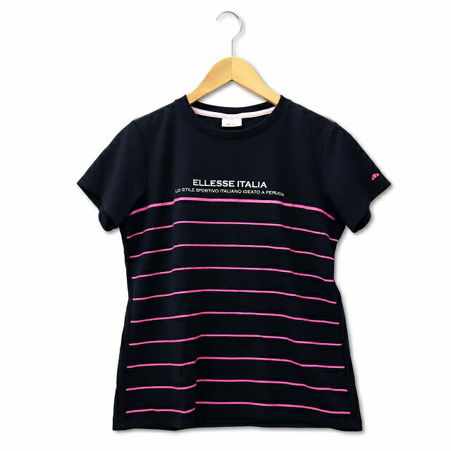 【中古】エレッセ ellesse ラウンドネック 半袖 Tシャツ カットソー ネイビー XL レディース 【ベクトル 古着】 240424