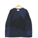 【中古】ステュディオス STUDIOUS 変形切替デザイン クルーネック 長袖 スウェット トレーナー 2 BLACK × NAVY ブラック × ネイビー 1...