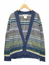 【中古】レミレリーフ REMI RELIEF ジャガード ボーダー ニット カーディガン S GRAY/NAVY/GREEN(グレー/ネイビー/グリーン) 春秋 メンズ 【ベクトル 古着】 250412(4)