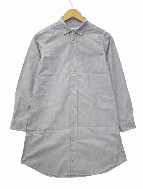 【中古】リネン RINEN 長袖 ボタンアップ シャツ 膝丈 ワンピース 0(S) LIGHTGRAY(ライトグレー) 春秋 レディース 【ベクトル 古着】 250418