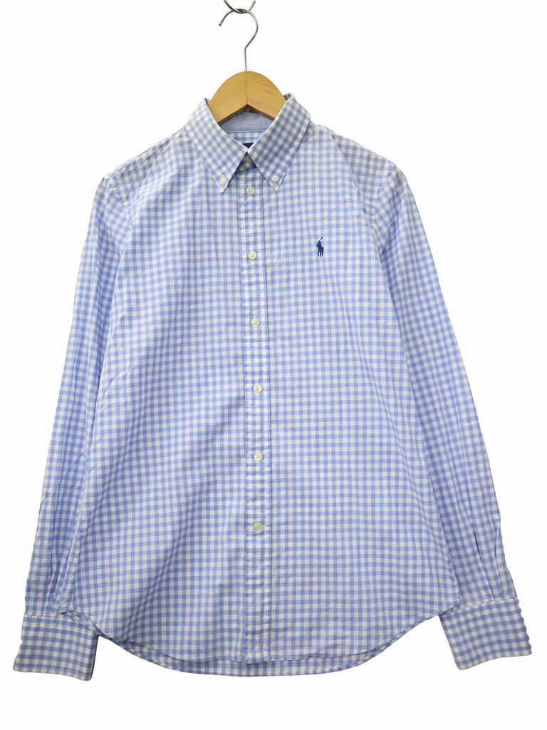Rakuten - 【中古】ラルフローレン RALPH LAUREN ポニー刺? ギンガムチェック 長袖 ボタンダウン シャツ 10(L) LIGHTBLUE(ライトブルー) 春秋 レディース 【ベクトル 古着】 260607