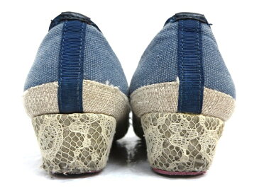 CEDAR CREST セダークレスト レース キャンバス 切替 ローヒール パンプス シューズ ブルー×グレー 22.5cm レディース 【中古】【ベクトル 古着】 171217 ベクトル 新都リユース