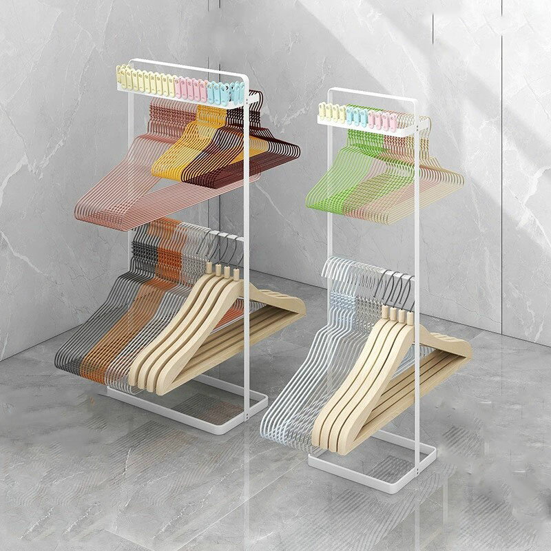 ハンガー収納 ハンガー収納ラック 省スペース 2段 スリム ステンレス製 ランドリーラック 北欧 おしゃれ 洗濯用品 ハンガー 収納 引っ掛け 洗面所のサムネイル