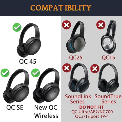 SOULWIT イヤーパッド イヤークッション、Bose QuietComfort 45 (QC45) headphones 用 交換パッド ワイヤレスヘッドホン 耳当て 耳パッド ソフトレザー ノイズアイソレーション 高密度フォーム (ブラック)