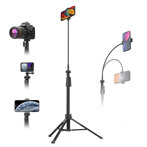 Aureday スマホ三脚 自撮り 221cm カメラリモコン付き 持ち運びやすい 安定性 スタンド すべてのスマホ対応 iOS/Android対応 スマホ 三脚 221cm長さ(フレキシブルアーム付き)のサムネイル