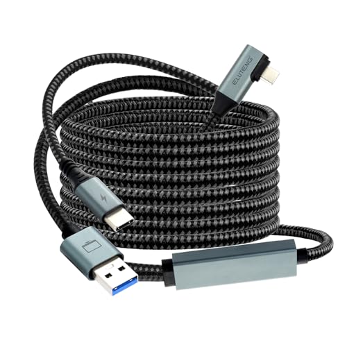 ELUTENG Linkケーブル 5m 遊びながら充電 ナイロン編み素材 USB 3.0 5Gbps高速データ転送 18W急速充電 TypeC to A+C 2in1 ケーブル 5メートル L字型 VRヘッドセット Meta Quest 2/3/Pro/Pico4に適用 ゲームPC/Steam VR用