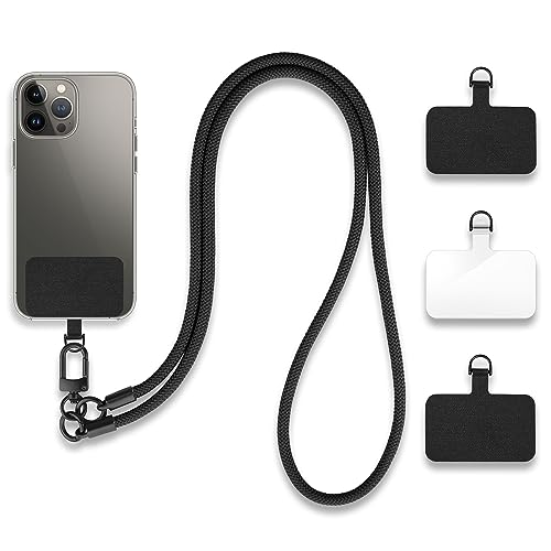 [UMIMO] スマホショルダー 直径7mm ホルダー3枚 スマホストラップ アウトドア 携帯ストラップ 斜めがけ 肩掛け 首掛け 落下防止 調節可能 全機種対応 (ブラック)(2)