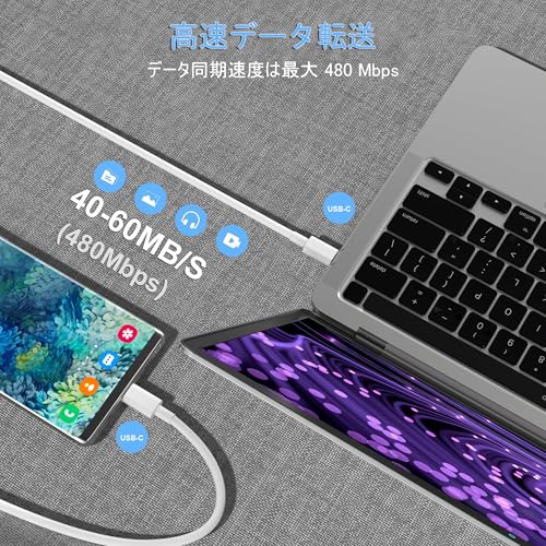 USB C ケーブル 純正 2M 2本セット PD対応 60W急速充電 USB-C & USB-C ケーブル データ転送 高耐久性 断線防止 映像出力不可 Type C to Type C ケーブル for iPhone 16/15 Pro/Plus/Pro Max、MacBook Pro/Air、iPad 3