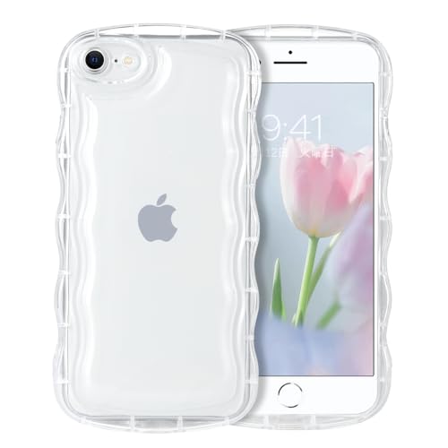 VENINGO iPhone SE3ケース iPhone SE用ケース クリア ウェーブ おしゃれ TPU 韓国 かわいい スマホケース se 人気 アクキー アクスタ 可愛い シンプル 滑り止め 薄型 軽量 耐衝撃 指紋防止 レンズ保護 ストラップホール付き iPhone SEケース