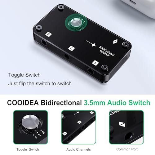 COOIDEA 3.5mmステレオオーディオスイッチャーは、3.5mmオーディオケーブル、3つのポートAUXオーディオスピーカーセレクターをサポートし、1から3にアウト、または3から1にインします、PC、スマートフォン、ノートパソコン、ヘッドフォンに対応しています。 sinuchihonpo-10003361 真打本舗 楽天市場店 サンプル画像3