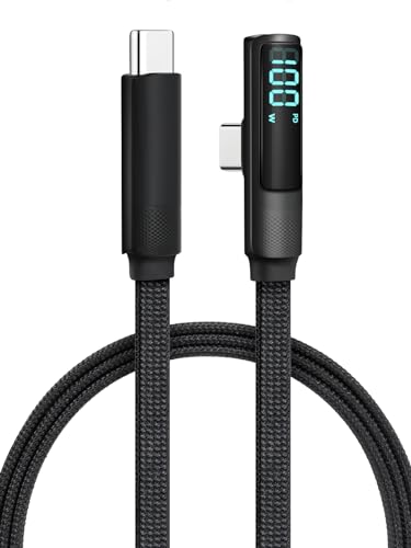 aceyoon USB C ケーブル LEDディスプレイ付き L字 100W 急速充電 1.2M オス-オス E-Marker搭載 Type-C ..