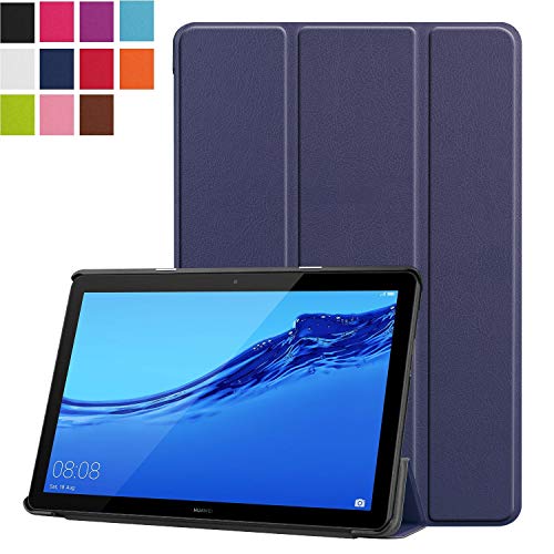 Mediapad T5 10用 ケース LeTrade Huawei Mediapad T5 10 タブレット專用 スタンド 機能付き 三つ折 高級PUレザー 超薄型最軽量 傷つけ防止 保護ケース カバー ネービーブルー