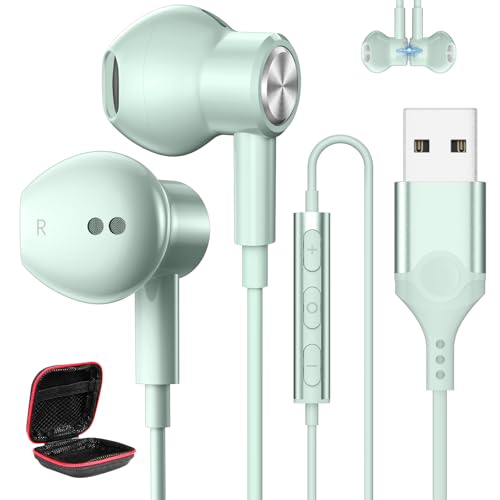 MACLE イヤホン USB マイク付き PC パソコン用 イヤホン 有線 ヘッドセット 磁気設計 通話対応 音量調整 2.3M長 Type-A テレワーク/W...