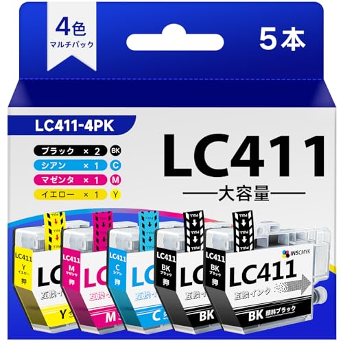 LC411 LC411-4PK 顔料インク ブラック ブラザー用 LC411インク 大容量 LC411BK 黒2本 LC411C LC411M LC411Y 各1本 Brother対応 DCP-J526N MFC-J739 DCP-J1800N DCP-J926N MFC-J904N MFC-J939 「 INSCMYK 製」 互換 インクカートリッジ LC411 LC411-4PK 顔料インク ブラック ブラザー用 LC411インク 大容量 LC411BK 黒2本 LC411C LC411M LC411Y 各1本 Brother対応 DCP-J526N MFC-J739 DCP-J1800N DCP-J926N MFC-J904N MFC-J939 「 INSCMYK 製」 互換 インクカートリッジ