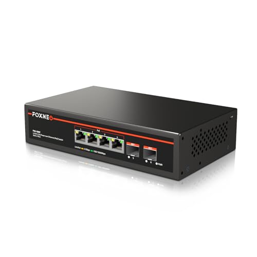 FOXNEO 2.5gbps スイッチングハブ PoE機能搭載 6ポート（4x2.5G RJ45(PoE)と2x10G SFP+）各ポート最大30W 総合75W対応 個人や家庭向けのスイッチングハブ 静音ファンレス設計 デスクトップや壁掛け設置可能 金属筐体 プラグアンドプレイ アンマネージド