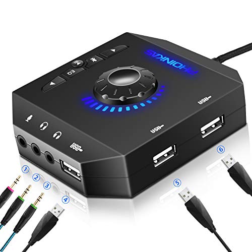 PHOINIKAS サウンドカード 外付け USB オーディオ 変換アダプタ 外付けサウンドカード 音量調節 曲切り替 USBポート 3.5mmジャック/USBジャック付き usb サウンド カード ステレオオーディオアダプター付き 携帯,パソコン（マイク単体対応できない）
