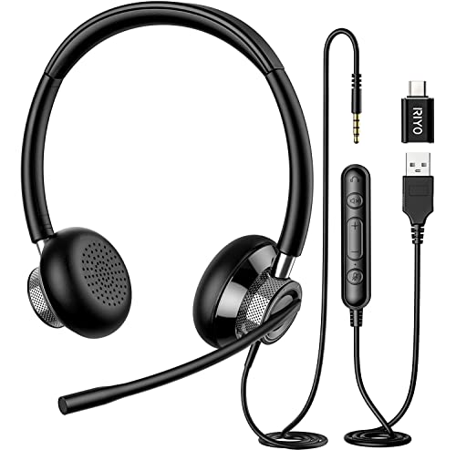 ヘッドセット 有線 USBヘッドセットマイクとリモコン付き 3.5mm / USB-A/USB-C対応 ノイズキャンセリン..