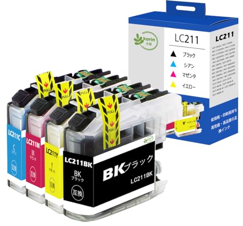 korin本舗LC211 互換インクカートリッジ ブラザー(Brother)用 プリンター インク LC-211 LC211-4PK 合計4本 増量 説明書付 残量表示 個包装 対応機種:MFC-J737DN DCP-J963N MFC J997DN DCP-J562N など korin本舗LC211 互換インクカートリッジ ブラザー(Brother)用 プリンター インク LC-211 LC211-4PK 合計4本 増量 説明書付 残量表示 個包装 対応機種:MFC-J737DN DCP-J963N MFC J997DN DCP-J562N など